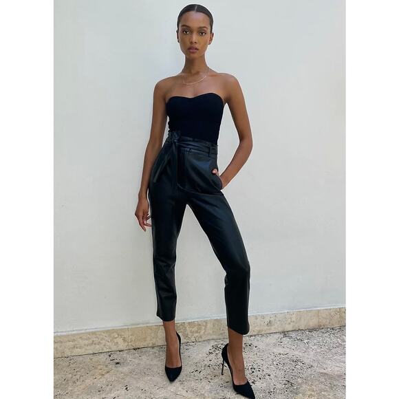 BABATON ARITZIA Faux Leather Belted Pants Womens 10 Black High Rise Slim Ankle